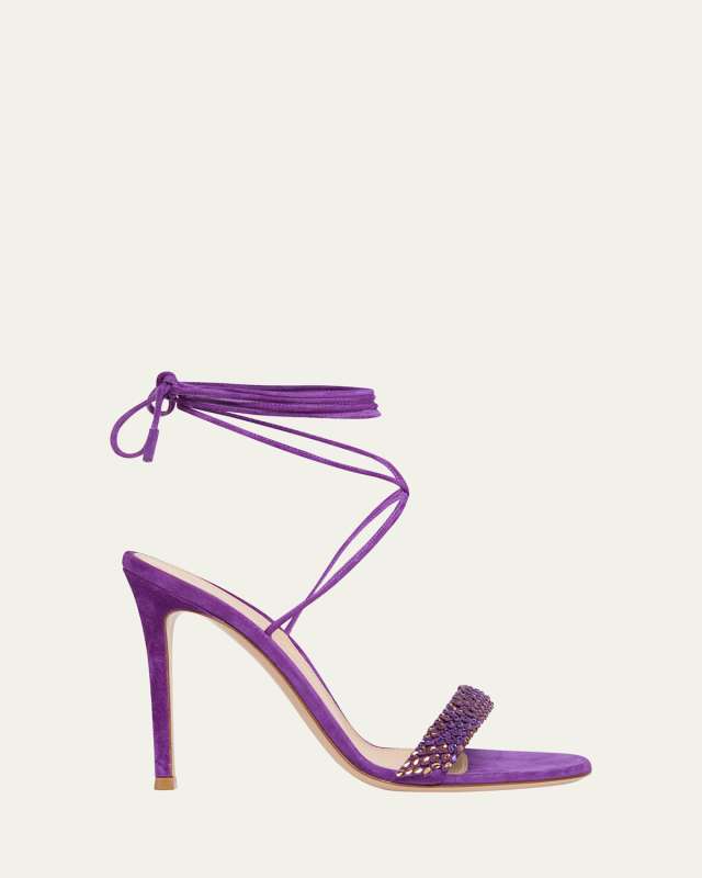 Multicolor Crystal Suede Ankle-Strap Sandals